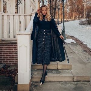 Zara buttoned textured tweed pencil skirt